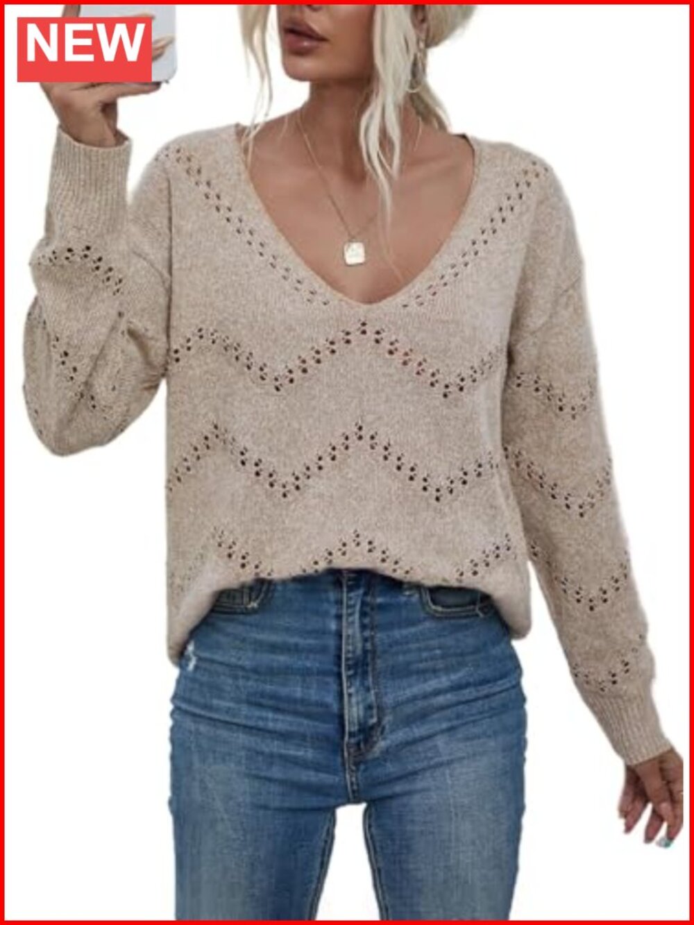 Crochet Sweater Top Hollow Out Long Sleeve Pullover Fall Outfits Fashion